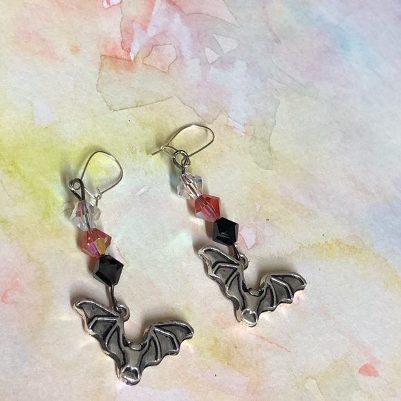 Czech crystal bat leverback  earrings - Picture 7 of 10